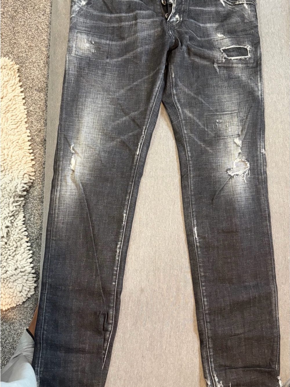 DSQUARED2 Men's Black Washed Skinny Jeans with Distressed Detail